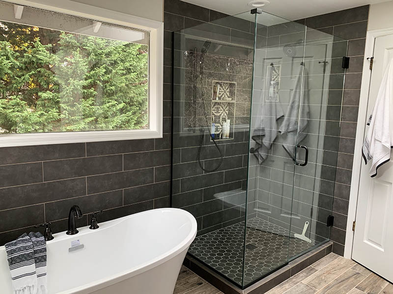 Bathroom Remodel - Dark Gray Walls & Lighter Hardwood